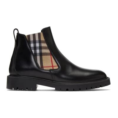 burberry lawson boots|Check Panel Leather Chelsea Boots in Black .